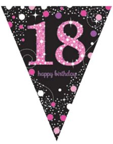 18 Års Feiring - Glitrende Svart og Rosa Vimpelbanner 4 m