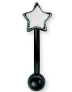 Svart Ögonbrynspiercing med Vit Stjärna - 1.2 x 8 mm