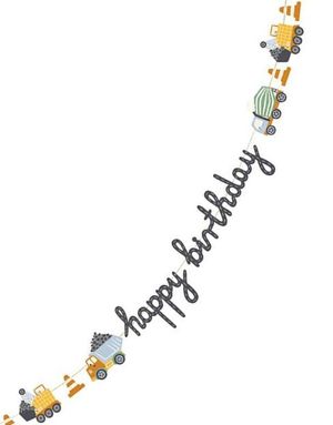 Happy Birthday Banner 2 Meter med Motiv av Byggfordon