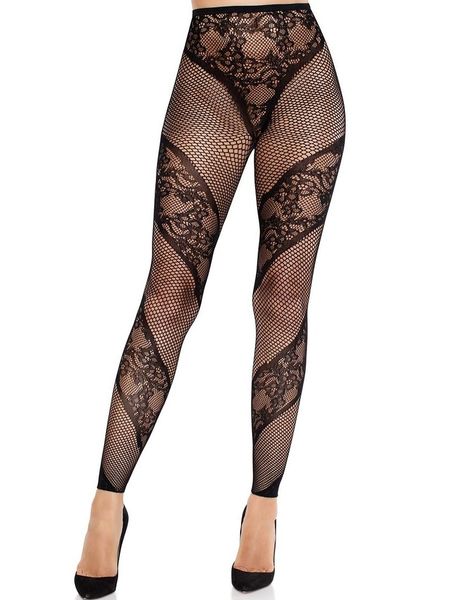 Fotløs Tights med Blonde- og Nettingmønster – Svart