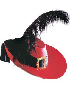 Musketör Hatt med Band, Fjäder och Spänne  - Röd