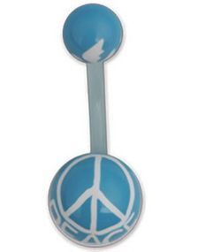 Navelpiercing i Blått och Vitt med Peace Tecken