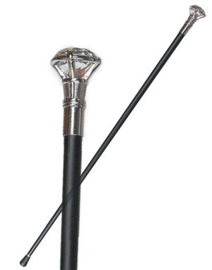 Svart käpp i metall med diamant - 92 cm - hög kvalitet
