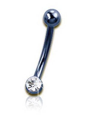 Ögonbrynspiercing i Blå med Klar Sten - 1,2 x 8 mm