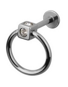Labret m/Fyrkantig Kula & Vita Stenar - Strl 1.2 x 8 mm med 3 mm kula
