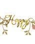 Gullfarget Happy Birthday Banner med Blomster 1.3 Meter