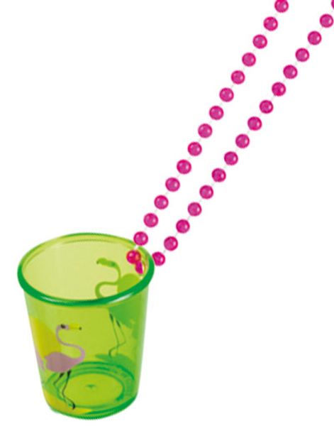 Grönt Shotglas med Flamingo och Rosa Pärlkedja
