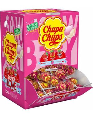 150 St Chupa Chups Kärlekar Sura och Söta Jordgubbssmaker - Låda 1,8 kg
