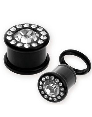 Svart Piercing Plugg med En Klar Sten Ramad in av Små