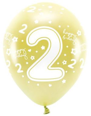 2 Tall - 6 stk Lys Metallisk Gull Tallballonger 33 cm - ECO Ballonger