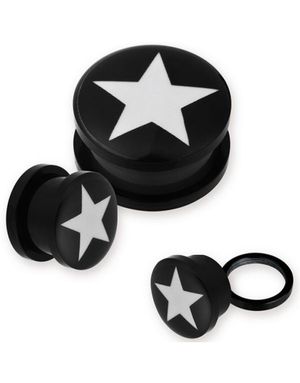 Svart Piercing Plugg med Vit Stjärna