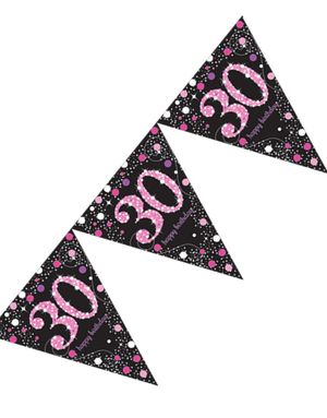 30 Års Feiring - Glitrende Svart og Rosa Vimpelbanner 4 m
