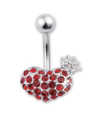 A Queens Heart Red - Navelpiercing i Äkta Silver