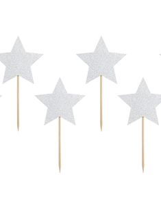 6 stk Silverfärgade Stjärna Kaktoppar 11 cm - Magisk Enhörning
