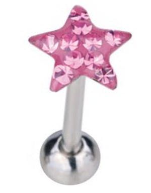 Tungpiercing med Stjärnformad Rosa Toppkula & Stenar