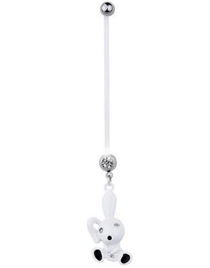 Navelpiercing För Gravida med Vit Kanin & Sten