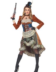 Stilig Steampunk Dräkt med Handskar och Minihatt