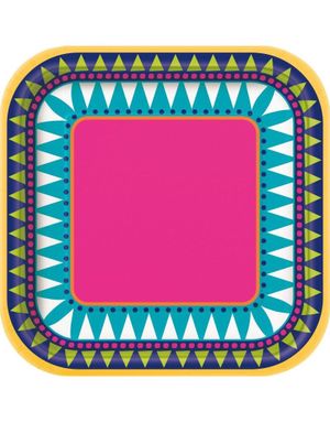 10 stk Firkantede Tallerkener med Bohemsk/Meksikansk Tema 18 cm - Boho Fiesta