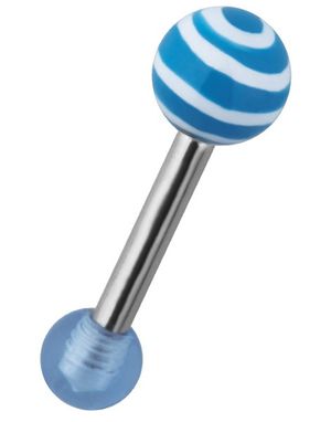 Tragus/Helix Örpiercing m/Randig Kula - Blå/Vit