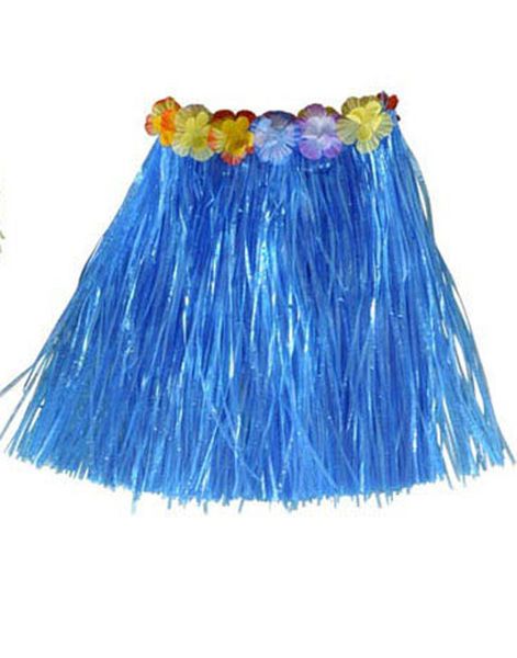 Hawaii Hula Kjol med Blommor - 40 cm Blå