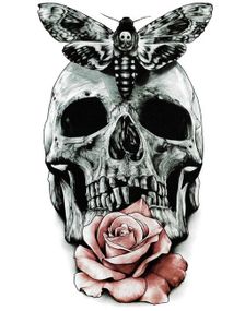 Moth, Skull and Flower (Fake Tattoo)