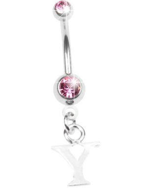 Navelpiercing med Bokstaven Y & Rosa Stenar