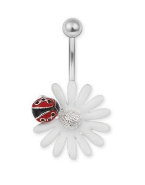 Navelpiercing med Nyckelpiga på Vit Blomma