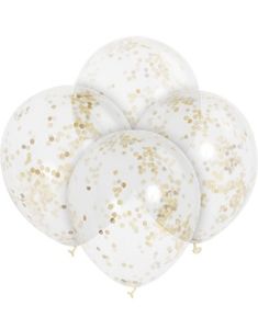 6 stk 30 cm Genomskinliga Ballonger med Guldfärgad Konfetti