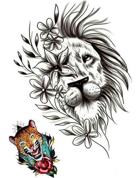 Lion & Leopard - 2 stk Tatoveringer (Fake Tattoo)