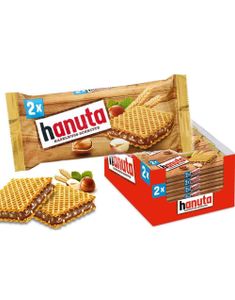 18 st Ferrero Hanuta Wafer - Spröda Våffelkex med Hasselnöt och Kakaofyllning - Hel Låda 792 gram