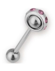 Roterande Cirkel - Silverfärgad Tungpiercing med Rosa Stenar