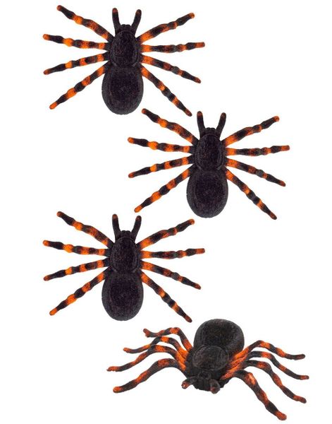 4 stk Orange og Svarte Edderkopper 7x10 cm