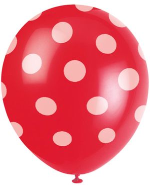 6 st Röda Ballonger med Vita Polka Dots 30 cm