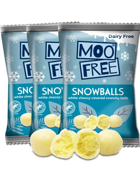 20 st Moo Free Snowballs – Riskulor med Veganskt Överdrag av Vit Choklad – Hel Kartong 700 gram