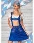 Kort A-Formad Oktoberfestskjol i Kungsblått med Hängslen och Broderi