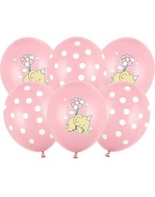 6 stk Pastell Rosa Elefant Ballonger 30 cm med Polka Dots