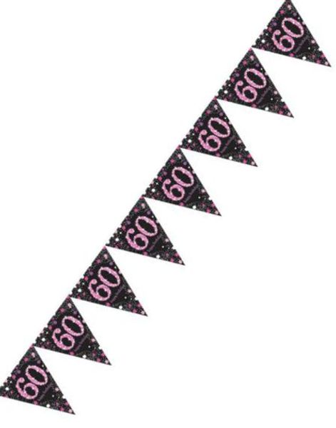 60-Års Firande - 4 Meter Svart och Rosa Glittrande Flaggbanner