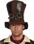 Brun Steampunk Cylinderhatt med Goggles och Skinnimiterade Partier