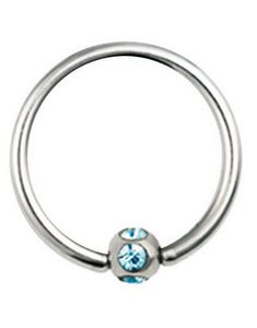 BCR Piercing med Rund Kula och Ljus Blå Stenar