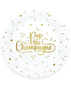 8 stk Pop the Champagne - Hvite Papptallerkener 23 cm