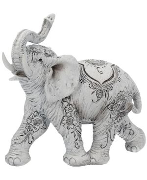 Grå Elefantfigur med Henna-Motiv 18 cm