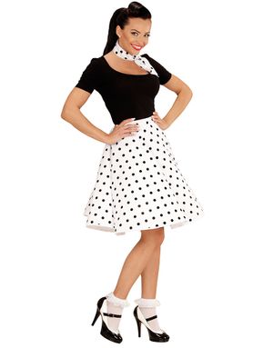 Vit 50-Tals Polka Dot Maskeradskjorta och Halsduk