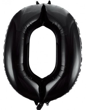 Talet 0 - Svart JUMBO Folieballong 86 cm