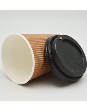6 st Räfflade Värmekoppar/Kaffemuggar med Lock i Papp - 236,5 ml
