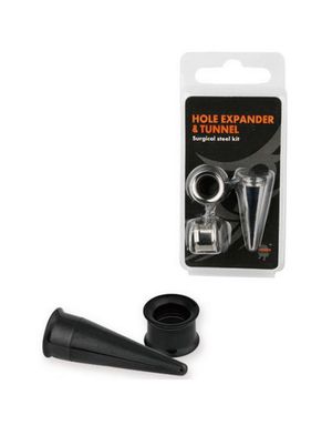 Helt Expander Öronpiercing Set i Kirurgisk Stål med två Tunnlar och en Expander - Svart PVD