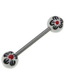 Flower Red and Black - Handmålad Tungpiercing