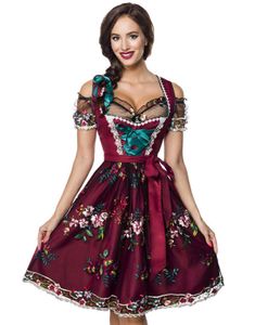 Burgundyröd Lyxig Oktoberfestklänning med Blomstermotiv