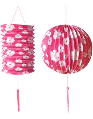 Set med Rosa Runda och Cylinderformade Papplanternor