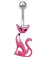 Stilig Navelpiercing med Rosa Katt och Rörliga Leder