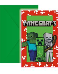 6 st Inbjudningar med Kuvert - Minecraft Party